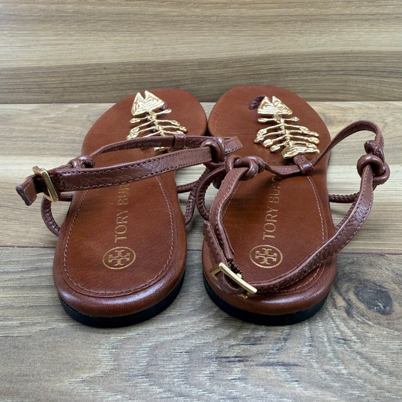Tory Burch Capri Fish Sandals Womens 7 M Goat Leather Light Pecan - Picture 7 of 10